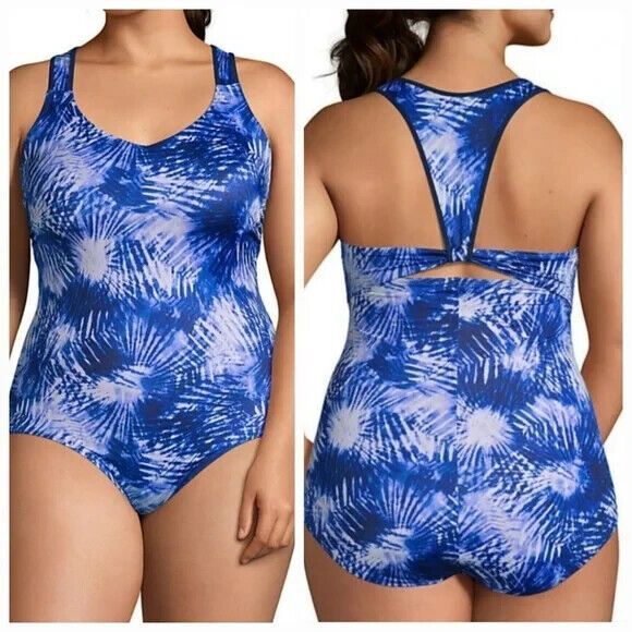 Lands' End Other - Lands' End V-Neck Racerback One Piece Blue Tie Dye 12L Long Tall